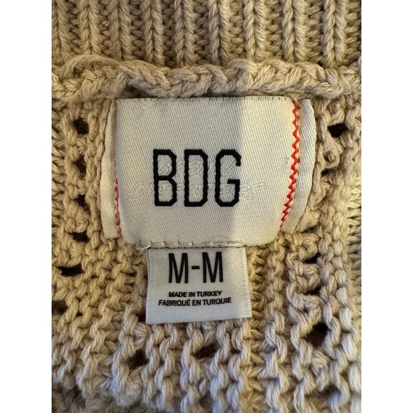 BDG Sweater Men Medium Tan Pink Striped Button Down Short Sleeve Knit Polo Retro - Picture 8 of 10